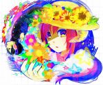  colorful flower hat headphones multicolored_eyes multicolored_nail_polish music nail_polish original rimako symbol-shaped_pupils 