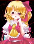  ascot blonde_hair blush flandre_scarlet highres juemid_luna no_hat no_headwear red_eyes ribbon short_hair side_ponytail solo the_embodiment_of_scarlet_devil touhou wings 