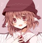  1girl amahira animal_ears bow dress hat musical_note mystia_lorelei open_mouth pink_hair red_eyes short_hair smile solo touhou wings 