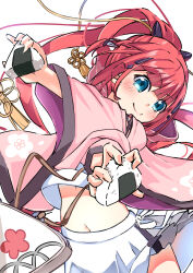  >:) 1girl absurdres blue_eyes blunt_bangs blush braid cherry_blossom_print clip_studio_paint_(medium) closed_mouth commentary_request cowboy_shot dual_wielding floating_hair floral_print floral_print_kimono food hair_between_eyes hair_ornament highres holding holding_food japanese_clothes kamiyama_shiki kimono long_hair long_sleeves looking_at_viewer making-of_available midriff miniskirt navel onigiri outstretched_arms pink_kimono ponytail print_kimono red_hair school_uniform shirt side_braid sidelocks simple_background skirt smile smug solo split_mouth summer_pockets summer_pockets_school_uniform tassel tassel_hair_ornament v-shaped_eyebrows very_long_hair white_background white_shirt white_skirt wide_sleeves yoyoyo. 
