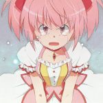  angry choker frown jewelry kaname_madoka lowres magical_girl mahou_shoujo_madoka_magica open_mouth pendant pink_eyes pink_hair puffy_sleeves short_hair short_twintails solo sooya soya tears twintails 
