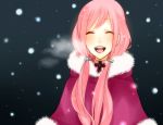  bust capelet closed_eyes eyes_closed fur_trim hair_ornament hairclip koyubi koyubi_right long_hair megurine_luka open_mouth pink_hair smile snowing solo twintails vocaloid 