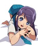  face foreshortening hands hidaka inazuma_eleven inazuma_eleven_(series) kudou_fuyuka long_hair looking_at_viewer open_mouth purple_eyes purple_hair school_uniform violet_eyes 