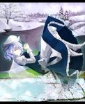  bad_id cherry_blossoms closed_eyes eyes_closed hat letterboxed letty_whiterock short_hair snow solo touhou tsuizi 