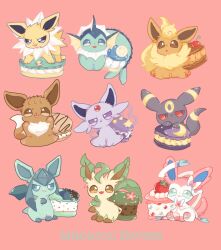  :3 :o animal_focus banchiku black_eyes black_fur blue_eyes blue_fur bow brown_eyes brown_fur cherry commentary_request eevee espeon facial_mark fins fish_tail flareon food forehead_jewel forehead_mark fruit full_body glaceon green_fur head_fins highres jolteon leaf leafeon lemon lemon_slice looking_at_viewer macaron neck_fur no_humans open_mouth orange_fur pawpads pink_fur pokemon pokemon_(creature) pokemon_focus purple_fur red_background red_eyes ribbon sidelocks simple_background sitting spiked_tail standing strawberry sylveon tail umbreon vaporeon violet_eyes white_fur yellow_fur 