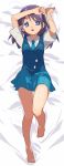  dakimakura feet hidaka inazuma_eleven inazuma_eleven_(series) kudou_fuyuka legs long_hair looking_at_viewer lying on_back purple_eyes purple_hair school_uniform skirt violet_eyes 