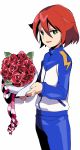  flower green_eyes hidaka inazuma_eleven inazuma_eleven_(series) jacket kiyama_hiroto male red_hair red_rose redhead rose short_hair 