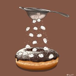  animal animal_focus brown_background chocolate_donut doughnut food food_focus hamster no_humans original pastry powdered_sugar simple_background upiupisyo 