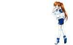  blue_eyes brown_hair hand_on_hip mahou_shoujo_lyrical_nanoha mahou_shoujo_lyrical_nanoha_strikers open_mouth ponytail side_ponytail simple_background solo takamachi_nanoha thigh_highs uniform white 