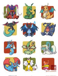 ampharos charizard claws commentary_request dragonite drakloak dreepy flygon garchomp highres kingdra koraidon looking_at_viewer mega_ampharos mega_charizard_y mega_rayquaza no_humans pokemon pokemon_(creature) rayquaza saki_pokeoekaki salamence simple_background sitting tatsugiri tatsugiri_(curly) tatsugiri_(droopy) tatsugiri_(stretchy) twitter_username watermark wings 