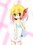  ahoge bad_id blonde_hair blush hair_ribbon highres ichihina naked_towel nude red_eyes ribbon rumia short_hair solo touhou towel 