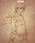  androgynous bra brown flat_chest haibane_renmei halo kana lingerie monochrome r_kampfgruppe racing_suit sports_bra underwear undressing wings 