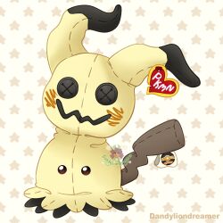  artist_name beanie_babies button_eyes buttons dandyliondreamer highres luxury_ball mimikyu no_humans poke_ball pokemon star_(symbol) star_symbol_background stuffed_animal stuffed_toy tag tail watermark 