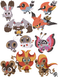  :< :3 :d absurdres antennae aqua_eyes bird black_eyes bright_pupils brown_sclera buck_teeth bunnelby chibi chibi_only closed_eyes closed_mouth colored_sclera commentary_request diggersby fletchinder fletchling full_body highres litleo no_humans open_mouth pokemon pokemon_(creature) pokemon_focus pyroar pyroar_(female) pyroar_(male) rectangular_pupils scatterbug signature simple_background smile spewpa t_tsudaka talonflame teeth tooth vivillon vivillon_(meadow) white_background white_pupils 