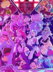  >_< 2girls 3boys aircraft amoonguss arbok arm_behind_head bewear black_boots black_gloves black_shirt blonde_hair blue_eyes blue_hair boots butch_(pokemon) cacnea carnivine cassidy_(pokemon) chimecho closed_eyes closed_mouth collared_shirt commentary crossed_arms delibird drowzee dustox earrings english_commentary eyelashes fangs frillish frillish_(female) giovanni_(pokemon) gloves gourgeist green_eyes growlithe hair_intakes hair_over_one_eye hand_on_own_hip highres hot_air_balloon jacket james_(pokemon) jessie_(pokemon) jewelry lickitung lips long_hair long_sleeves long_tongue mareanie meowth midriff mime_jr. mimikyu multiple_boys multiple_girls navel necktie nostrils one_eye_closed open_mouth pauldrawsart pelipper persian_(pokemon) pink_hair pokemon pokemon_(anime) pokemon_(classic_anime) pokemon_(creature) pokemon_journeys pokemon_the_series:_black_&amp;_white pokemon_the_series:_diamond_and_pearl pokemon_the_series:_ruby_and_sapphire pokemon_the_series:_sun_&amp;_moon pokemon_the_series:_xy raticate red_eyes seviper shirt short_hair short_sleeves shuckle signature smile spikes suit_jacket team_rocket team_rocket_uniform tongue tongue_out very_long_tongue victreebel wanted_poster weezing white_gloves white_shirt wobbuffet woobat yamask yanmega 