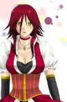  breasts choker cleavage corset elbow_gloves gloves highres izayoi_aki jewelry large_breasts long_hair necklace red_hair redhead tears unisonus yellow_eyes yugioh_5d&#039;s yuu-gi-ou yuu-gi-ou_5d's 