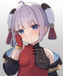  1girl ahoge bare_shoulders blue_eyes breasts closed_mouth gloves hair_ornament highres liu_huo_(tower_of_fantasy) loli looking_at_viewer pink_hair reikyou small_breasts smile solo thick_eyebrows tower_of_fantasy 