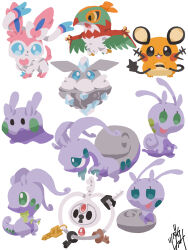  :3 absurdres aqua_eyes aqua_sclera black_sclera blue_gem bow carbink chibi chibi_only claws closed_mouth colored_sclera commentary_request dedenne dot_nose full_body gem goodra goomy green_eyes hawlucha highres hisuian_goodra hisuian_sliggoo holding_own_tail jitome key klefki open_mouth outstretched_arms pokemon pokemon_(creature) pokemon_focus regional_and_normal ribbon shell signature simple_background sliggoo slime_(substance) smile solid_oval_eyes spread_arms sylveon t_tsudaka tail tooth white_background white_eyes yellow_eyes 