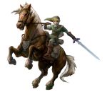  absurdres belt blue_eyes boots bracer earrings epona fingerless_gloves gloves hat highres horse jewelry link male master_sword nintendo official_art outstretched_hand pointy_ears portrait shield solo sword the_legend_of_zelda twilight_princess weapon 