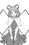  1girl animal_ears houtengeki looking_at_viewer monochrome mouse_ears nazrin short_hair simple_background smile solo touhou white_background 
