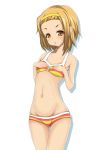  brown_eyes brown_hair flat_chest hairband k-on! lowleg lowleg_bikini mound_of_venus navel saburouta short_hair simple_background solo striped striped_bikini striped_swimsuit swimsuit tainaka_ritsu tomboy 