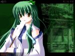  green green_hair japanese_clothes kochiya_sanae mahoraba miko side_b touhou yellow_eyes 