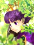  07 blurry crown depth_of_field earrings gauntlets gradriel highres jewelry princess_crown purple_eyes purple_hair short_hair tree violet_eyes 