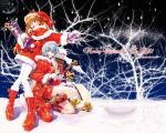   ayanami_rei boots christmas mittens neon_genesis_evangelion penpen sadamoto_yoshiyuki snow souryuu_asuka_langley winter  