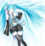   closed_eyes detached_sleeves hatsune_miku thigh-highs vocaloid  