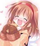  brown_hair closed_eyes coat eyes_closed food hairband heart kanon mittens open_mouth paco smile solo taiyaki tsukimiya_ayu wagashi wings 