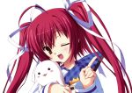  brown_eyes kobuichi long_hair red_hair redhead ribbons seifuku twintails white wink 