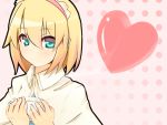  alice_margatroid bad_id blonde_hair blue_eyes blush capelet cup hairband heart nahu short_hair solo teacup touhou 