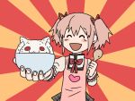  animated animated_png apron blush_stickers bowl food kaname_madoka kyubey kyuubee mahou_shoujo_madoka_magica pink_hair ribbon rice rice_cat solo spoon torinone twintails 