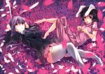  animal_ears bad_feet black_hair blazer blush bunny_ears highres impossible_clothes impossible_clothing impossible_shirt inaba_tewi jyuuji long_hair multiple_girls necktie purple_hair red_eyes reisen_udongein_inaba shirt short_hair skirt thigh-highs thighhighs touhou very_long_hair white_legwear zettai_ryouiki 