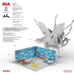  absurdres album_cover artist_request ball beachball bed biblically_accurate_angel cevio chair child's_drawing commentary_request copyright_name cover creator_name diorama dollhouse_view drawer english_text highres lyrics monitor no_humans plant potted_plant ria_(cevio) saturn_(planet) shadow small_stellated_dodecahedron stuffed_animal stuffed_rabbit stuffed_toy table teddy_bear toy_train 