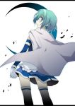  blue_eyes blue_hair cape crescent_moon from_behind gloves letterboxed looking_back magical_girl mahou_shoujo_madoka_magica miki_sayaka moon short_hair solo tamaoka_kagari thigh-highs thighhighs white_gloves 