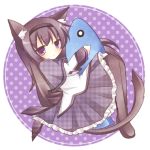  akemi_homura animal_ears blush cat_ears cat_tail chibi doll doll_hug fish kemonomimi_mode kureha_goya mahou_shoujo_madoka_magica pantyhose purple_eyes solo tail violet_eyes 