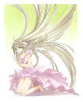  bad_id barefoot breasts chii chobits cleavage cold crossed_arms dress kazari_tayu kneeling long_hair pink_dress robot_ears sad solo tayuya1130 very_long_hair wind 