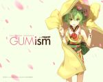  cherry_blossoms chinese_clothes goggles goggles_on_head green_eyes green_hair gumi hair_ornament hidari hidari_(left_side) japanese_clothes jewelry nail_polish obi open_mouth petals short_hair smile solo vocaloid wallpaper 
