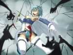  aqua_eyes bad_id bare_shoulders blood blue_hair blurry cape cuts depth_of_field doemon gloves hands highres injury magical_girl mahou_shoujo_madoka_magica miki_sayaka motion_blur multiple_hands open_mouth outstretched_arm panties short_hair solo striped striped_panties sword teeth thigh-highs thighhighs underwear weapon white_gloves white_legwear white_thighhighs witch&#039;s_labyrinth witch's_labyrinth 