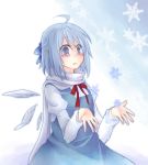  blue_eyes blue_hair bow cirno hair_bow perfect_cherry_blossom sasa_you_aoi scarf short_hair snowflakes solo tears touhou wings 