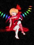  absurdres barefoot blonde_hair bow cable cords dress fangs flandre_scarlet footwear garters gloves hair highres kyrisarei no_eyes ribbon robot socks tongue torn_clothes touhou transparent wings 