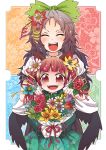  animal_ears bow braid cat_ears emu_(toran) flower hair_bow kaenbyou_rin long_hair multiple_girls open_mouth red_eyes red_hair redhead reiuji_utsuho short_hair touhou twin_braids twintails wings 