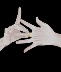  1boy black_background commentary fate/grand_order fate_(series) fingernails gold_ring highres index_finger_raised jewelry out_of_frame palms pinching ring romani_archaman simple_background solo spread_fingers zamyang 