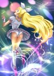  ass beimei blonde_hair boots choker cure_rhythm earrings frills green_eyes high_heels highres jewelry long_hair looking_back magical_girl minamino_kanade musical_note precure shoes skirt solo staff_(music) suite_precure treble_clef wrist_cuffs 
