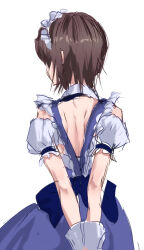  1girl absurdres aoi_erika aoi_erika_(deliverer_of_miracle) arms_behind_back brown_hair commentary_request from_behind heaven_burns_red highres maid_headdress no53_(pixiv_77486930) short_hair simple_background white_background 