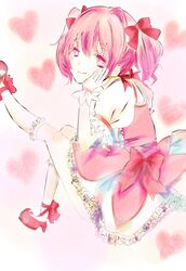  bow dress gloves hair_bow highres kaname_madoka magical_girl mahou_shoujo_madoka_magica pink_eyes pink_hair short_hair short_twintails smile twintails 