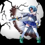  blue_hair cape gloves magical_girl mahou_shoujo_madoka_magica miki_sayaka misonou_hirokichi short_hair sword thigh-highs thighhighs torn_cape weapon 