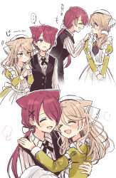  +++ ... 2girls :t ^_^ absurdres animal_ear_fluff animal_ears apron arm_hug black_vest blush carrying cat_ears closed_eyes closed_mouth collared_shirt commentary_request dress_shirt finger_to_another's_mouth frilled_apron frills fushigi_na_neko_no_machi_meltier grin hair_between_eyes hair_ornament hair_over_one_eye hair_over_shoulder headscarf highres layered_sleeves long_hair long_sleeves low_ponytail maid maid_apron makia_(fushigi_na_neko_no_machi_meltier) multiple_girls nagi_(fushigi_na_neko_no_machi_meltier) pointy_ears ponytail pout princess_carry profile puffy_short_sleeves puffy_sleeves sakura_oriko shirt short_over_long_sleeves short_sleeves smile spoken_ellipsis striped_clothes striped_shirt translation_request vertical-striped_clothes vertical-striped_shirt very_long_hair vest white_apron white_background x_hair_ornament 