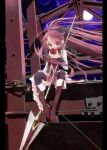  218 apple bad_id boots bow eating female food fruit hair_bow long_hair mahou_shoujo_madoka_magica polearm ponytail red_eyes red_hair redhead sakura_kyouko solo spear thighhighs weapon 